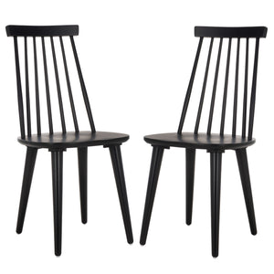 Safavieh Burris Modern Windsor Side Chairs Set Of Two - Sustainable Rubber Wood For Stylish Dining Comfort Matte Black , Wood Amh8511l-set2