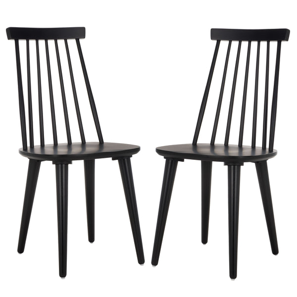 Safavieh Burris Modern Windsor Side Chairs Set Of Two - Sustainable Rubber Wood For Stylish Dining Comfort Matte Black , Wood Amh8511l-set2