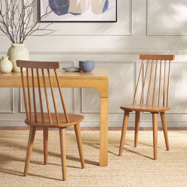 Safavieh Burris Modern Windsor Side Chairs Set Of Two - Sustainable Rubber Wood For Stylish Dining Comfort Honey Wood Amh8511m-set2