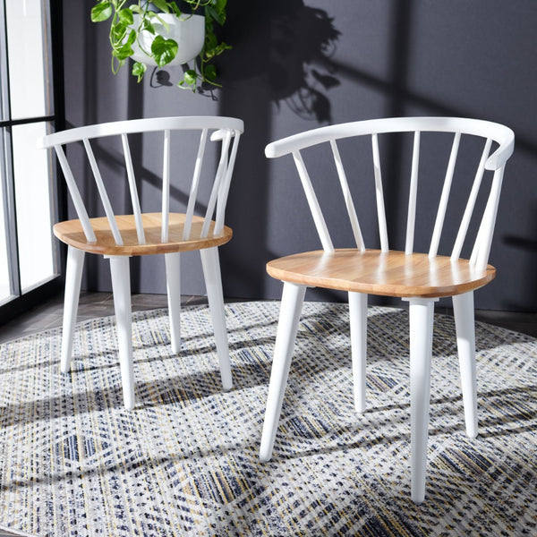 Safavieh BLANCHARD Side Chair Set - Eco-Friendly Rubberwood with Colonial Charm for Modern Dining Spaces Natural / White AMH8512F-SET2