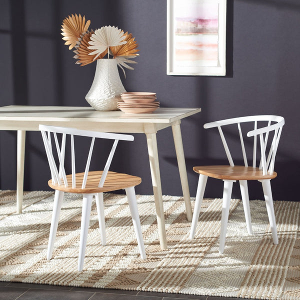 Safavieh BLANCHARD Side Chair Set - Eco-Friendly Rubberwood with Colonial Charm for Modern Dining Spaces Natural / White AMH8512F-SET2