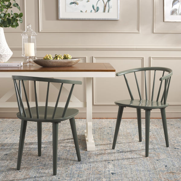 Safavieh BLANCHARD Side Chair Set - Eco-Friendly Rubberwood with Colonial Charm for Modern Dining Spaces Dusty Green AMH8512H-SET2