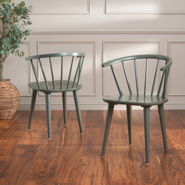 Safavieh BLANCHARD Side Chair Set - Eco-Friendly Rubberwood with Colonial Charm for Modern Dining Spaces Dusty Green AMH8512H-SET2