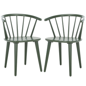 Safavieh BLANCHARD Side Chair Set - Eco-Friendly Rubberwood with Colonial Charm for Modern Dining Spaces Dusty Green AMH8512H-SET2