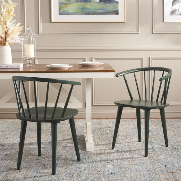Safavieh BLANCHARD Side Chair Set - Eco-Friendly Rubberwood with Colonial Charm for Modern Dining Spaces Garden Green AMH8512J-SET2