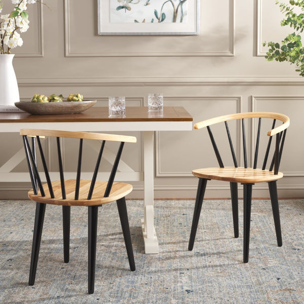 Safavieh BLANCHARD Side Chair Set - Eco-Friendly Rubberwood with Colonial Charm for Modern Dining Spaces Natural / Black AMH8512K-SET2
