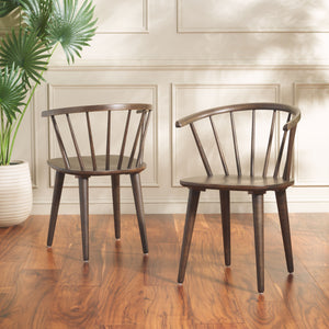 Safavieh Blanchard Dining Chairs Set Of Two – Elegant Rubber Wood Design With Timeless Colonial Curves Dark Walnut Wood Amh8512n-set2