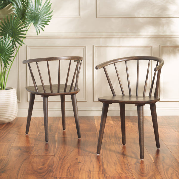Safavieh Blanchard Dining Chairs Set Of Two – Elegant Rubber Wood Design With Timeless Colonial Curves Dark Walnut Wood Amh8512n-set2
