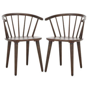 Safavieh Blanchard Dining Chairs Set Of Two – Elegant Rubber Wood Design With Timeless Colonial Curves Dark Walnut Wood Amh8512n-set2
