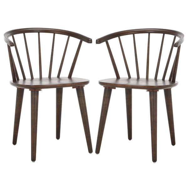 Safavieh Blanchard Dining Chairs Set Of Two – Elegant Rubber Wood Design With Timeless Colonial Curves Dark Walnut Wood Amh8512n-set2