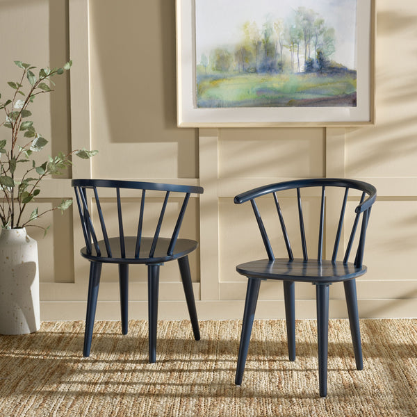 Safavieh Blanchard Dining Chairs Set Of 2 - Elegant Antique-inspired Design In Dark Grey With Natural Accents Navy Wood Amh8512q-set2