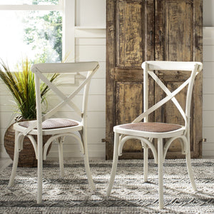 Safavieh FRANKLIN X Back Side Chairs - Timeless Bistro Elegance for Modern Dining Spaces, Set of Two Antique White AMH9500A-SET2