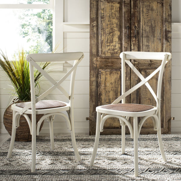 Safavieh FRANKLIN X Back Side Chairs - Timeless Bistro Elegance for Modern Dining Spaces, Set of Two Antique White AMH9500A-SET2
