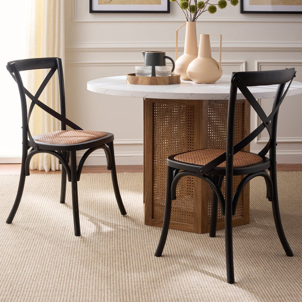 Safavieh FRANKLIN X Back Side Chairs - Timeless Bistro Elegance for Modern Dining Spaces, Set of Two Antique Black AMH9500B-SET2