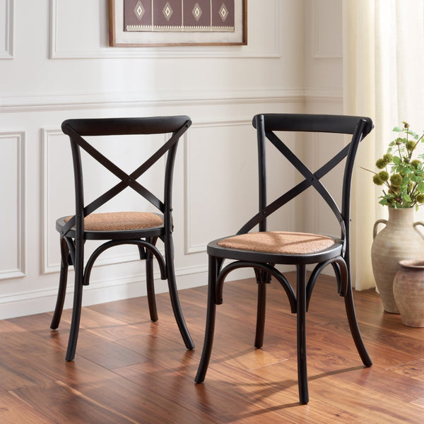 Safavieh FRANKLIN X Back Side Chairs - Timeless Bistro Elegance for Modern Dining Spaces, Set of Two Antique Black AMH9500B-SET2
