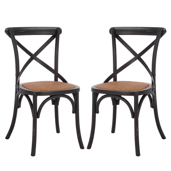 Safavieh FRANKLIN X Back Side Chairs - Timeless Bistro Elegance for Modern Dining Spaces, Set of Two Antique Black AMH9500B-SET2