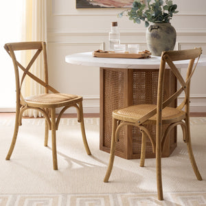 Safavieh FRANKLIN X Back Side Chairs - Timeless Bistro Elegance for Modern Dining Spaces, Set of Two Oak AMH9500C-SET2