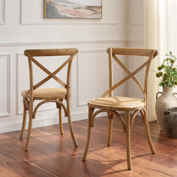 Safavieh FRANKLIN X Back Side Chairs - Timeless Bistro Elegance for Modern Dining Spaces, Set of Two Oak AMH9500C-SET2