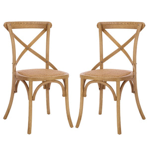 Safavieh FRANKLIN X Back Side Chairs - Timeless Bistro Elegance for Modern Dining Spaces, Set of Two Oak AMH9500C-SET2