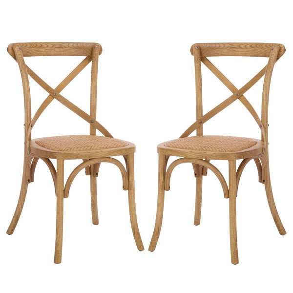 Safavieh FRANKLIN X Back Side Chairs - Timeless Bistro Elegance for Modern Dining Spaces, Set of Two Oak AMH9500C-SET2