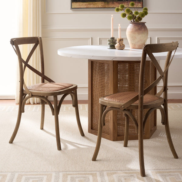 Safavieh FRANKLIN X Back Side Chairs - Timeless Bistro Elegance for Modern Dining Spaces, Set of Two Weathered Grey AMH9500D-SET2