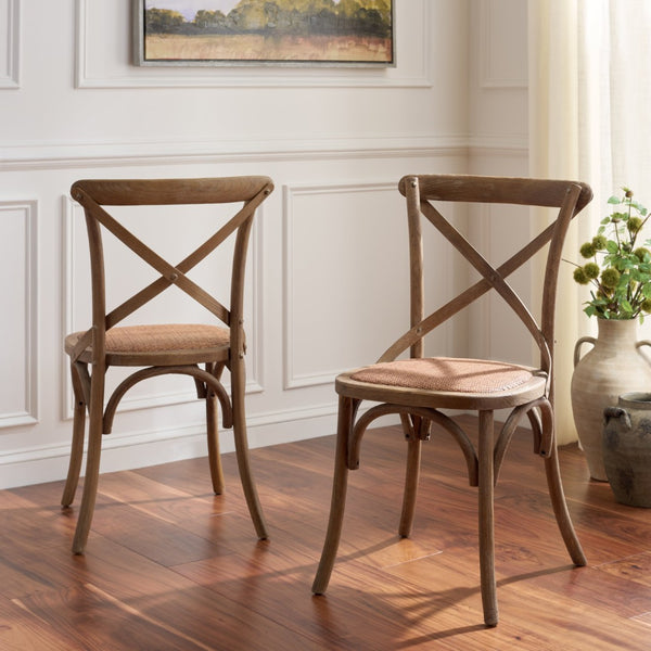 Safavieh FRANKLIN X Back Side Chairs - Timeless Bistro Elegance for Modern Dining Spaces, Set of Two Weathered Grey AMH9500D-SET2