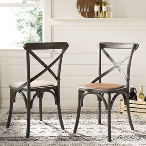 Safavieh FRANKLIN X Back Side Chairs - Timeless Bistro Elegance for Modern Dining Spaces, Set of Two Weathered Grey AMH9500D-SET2