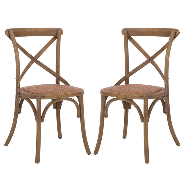Safavieh FRANKLIN X Back Side Chairs - Timeless Bistro Elegance for Modern Dining Spaces, Set of Two Weathered Grey AMH9500D-SET2