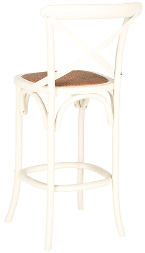 Safavieh Franklin Bar Stool - Elegant Cross-Back Bistro Design With Rattan Caning For Stylish Home Interiors Antique White AMH9502A