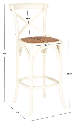 Safavieh Franklin Bar Stool - Elegant Cross-Back Bistro Design With Rattan Caning For Stylish Home Interiors Antique White AMH9502A
