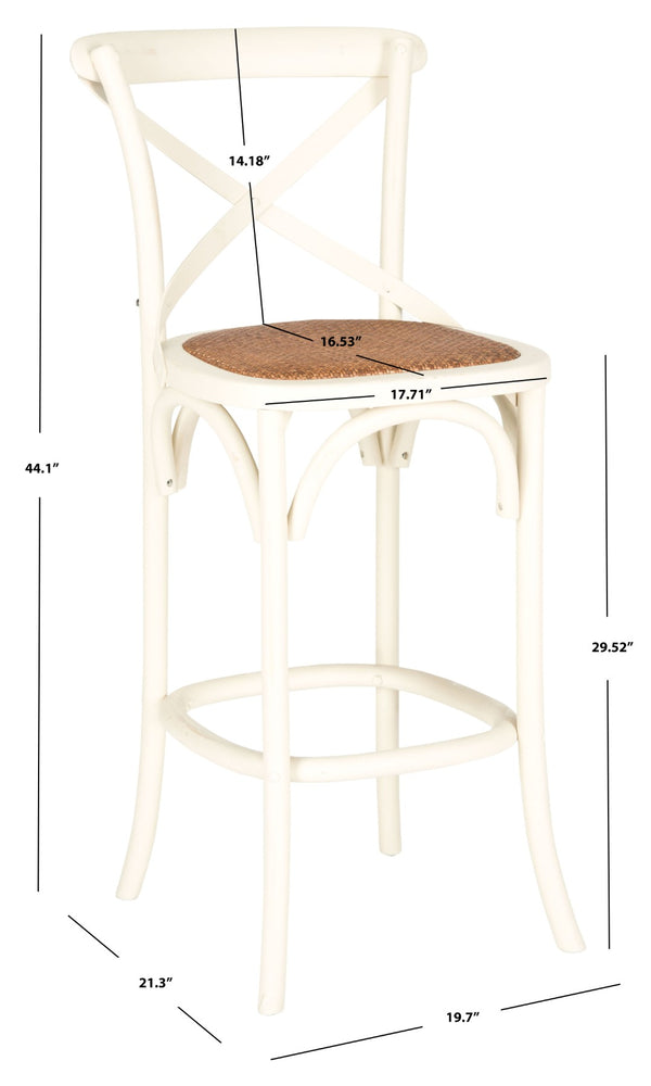 Safavieh Franklin Bar Stool - Elegant Cross-Back Bistro Design With Rattan Caning For Stylish Home Interiors Antique White AMH9502A