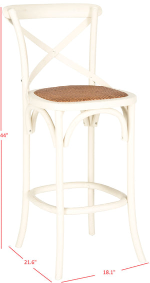 Safavieh Franklin Bar Stool - Elegant Cross-Back Bistro Design With Rattan Caning For Stylish Home Interiors Antique White AMH9502A