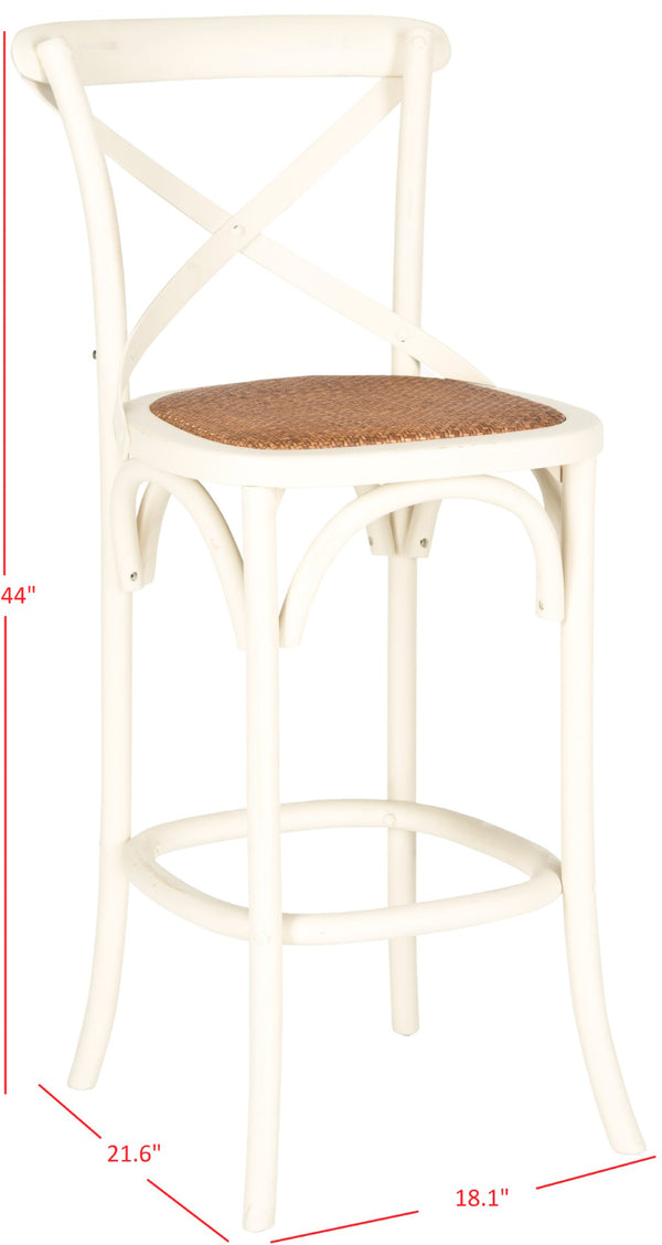 Safavieh Franklin Bar Stool - Elegant Cross-Back Bistro Design With Rattan Caning For Stylish Home Interiors Antique White AMH9502A
