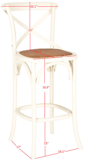 Safavieh Franklin Bar Stool - Elegant Cross-Back Bistro Design With Rattan Caning For Stylish Home Interiors Antique White AMH9502A