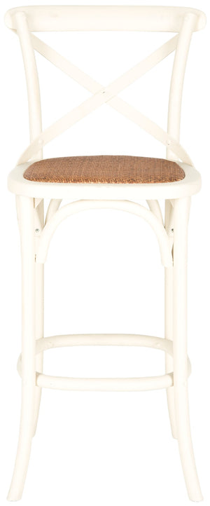 Safavieh Franklin Bar Stool - Elegant Cross-Back Bistro Design With Rattan Caning For Stylish Home Interiors Antique White AMH9502A