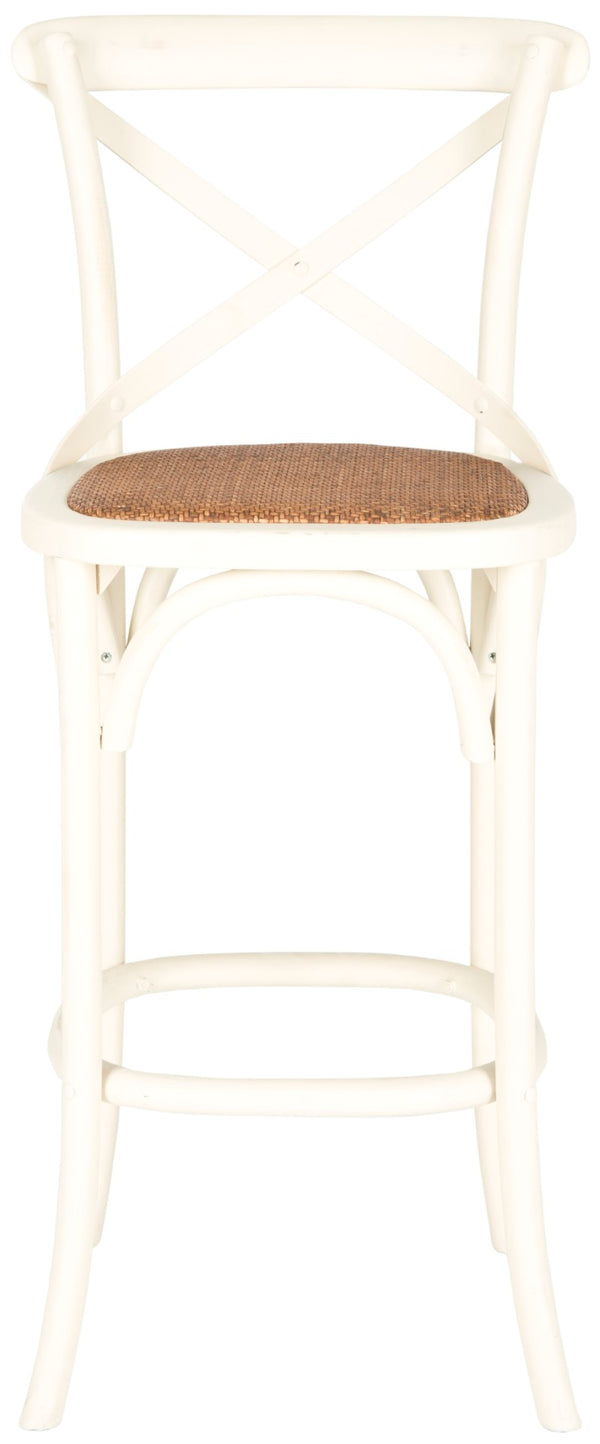Safavieh Franklin Bar Stool - Elegant Cross-Back Bistro Design With Rattan Caning For Stylish Home Interiors Antique White AMH9502A