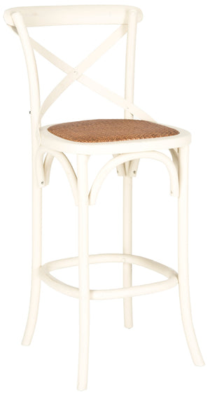 Safavieh Franklin Bar Stool - Elegant Cross-Back Bistro Design With Rattan Caning For Stylish Home Interiors Antique White AMH9502A