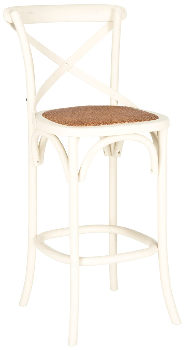 Safavieh Franklin Bar Stool - Elegant Cross-Back Bistro Design With Rattan Caning For Stylish Home Interiors Antique White AMH9502A