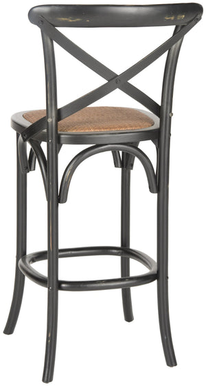 Safavieh Franklin Bar Stool - Elegant Cross-Back Bistro Design With Rattan Caning For Stylish Home Interiors Black AMH9502B