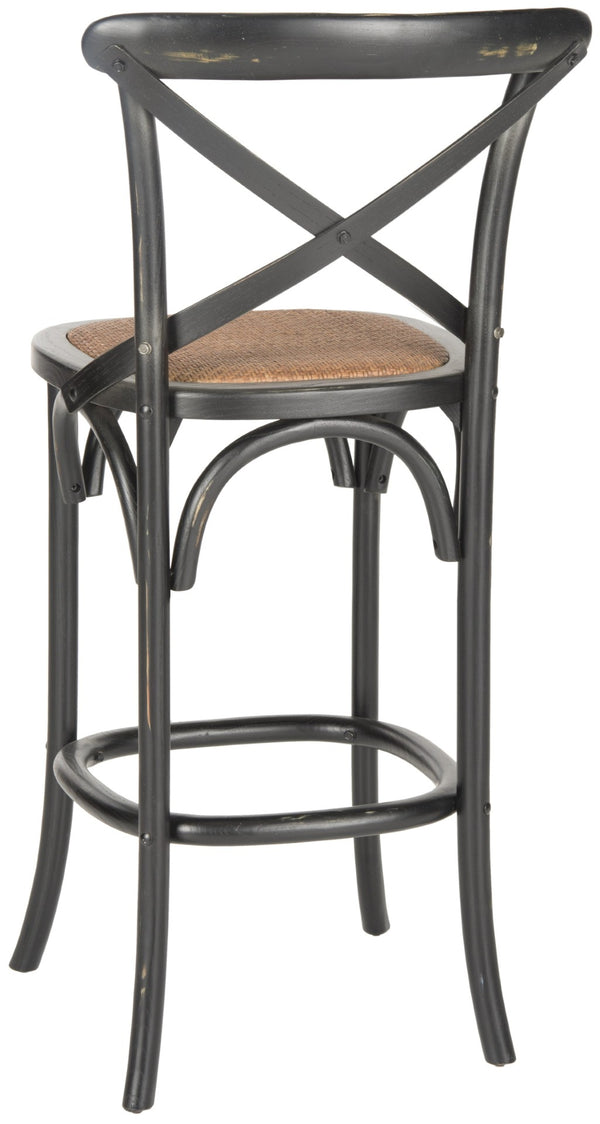 Safavieh Franklin Bar Stool - Elegant Cross-Back Bistro Design With Rattan Caning For Stylish Home Interiors Black AMH9502B