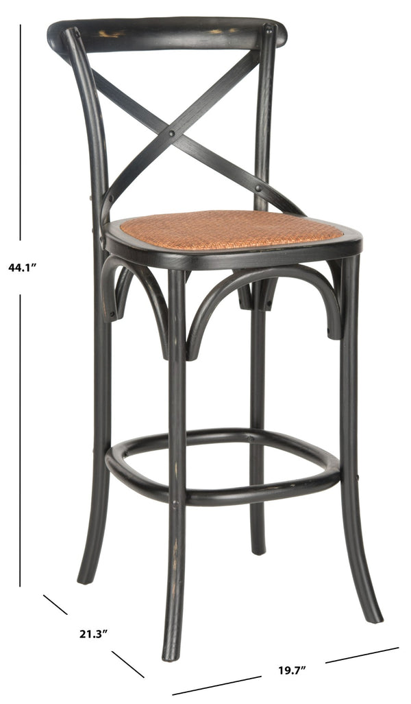 Safavieh Franklin Bar Stool - Elegant Cross-Back Bistro Design With Rattan Caning For Stylish Home Interiors Black AMH9502B