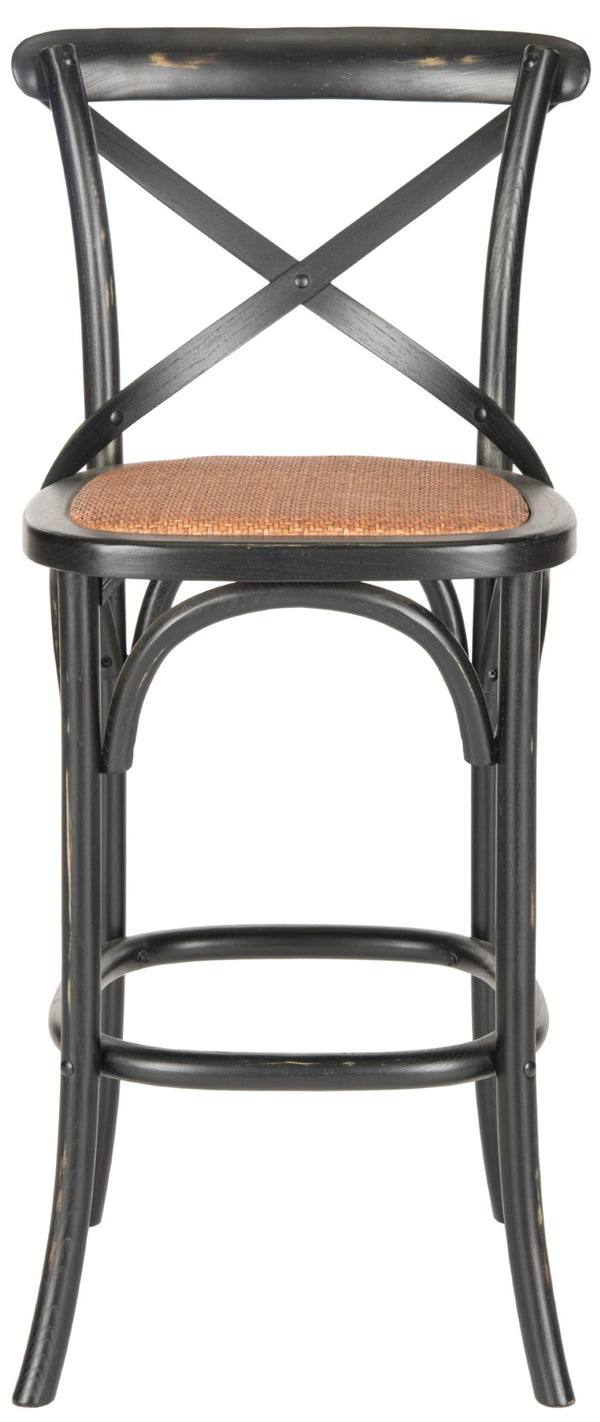 Safavieh Franklin Bar Stool - Elegant Cross-Back Bistro Design With Rattan Caning For Stylish Home Interiors Black AMH9502B