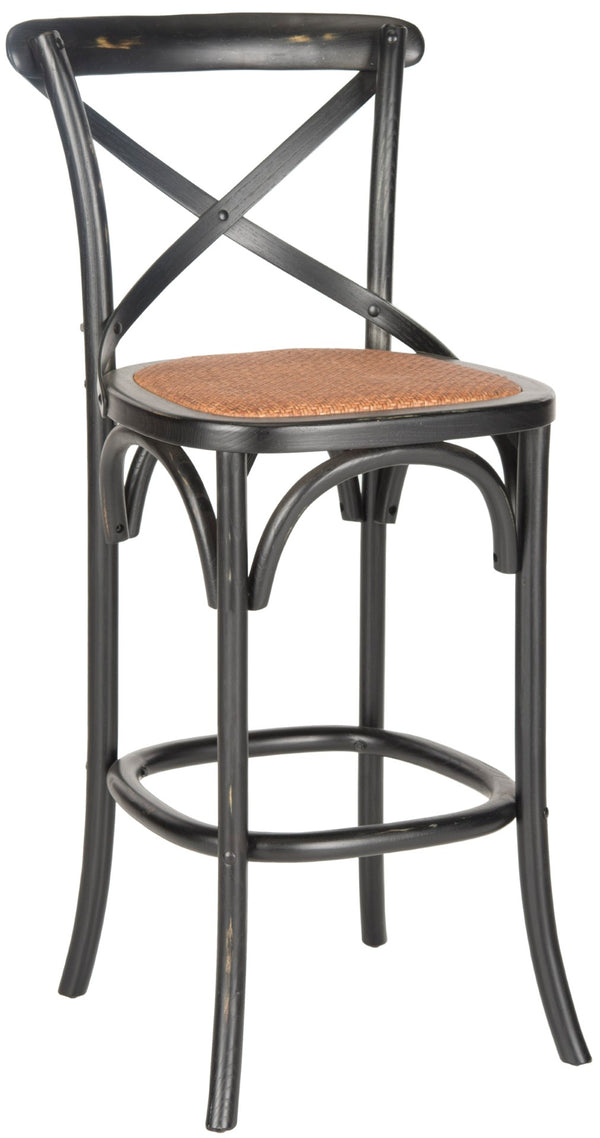 Safavieh Franklin Bar Stool - Elegant Cross-Back Bistro Design With Rattan Caning For Stylish Home Interiors Black AMH9502B