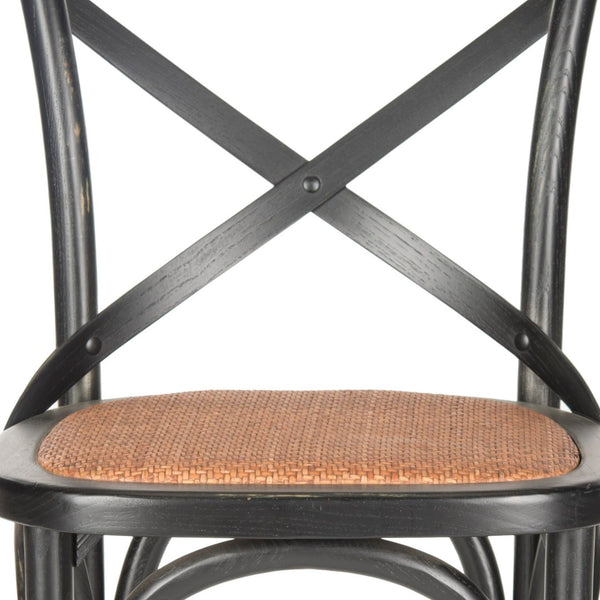 Safavieh Franklin Bar Stool - Elegant Cross-Back Bistro Design With Rattan Caning For Stylish Home Interiors Black AMH9502B
