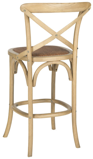 Safavieh Franklin Bar Stool - Elegant Cross-Back Bistro Design With Rattan Caning For Stylish Home Interiors Oak AMH9502C
