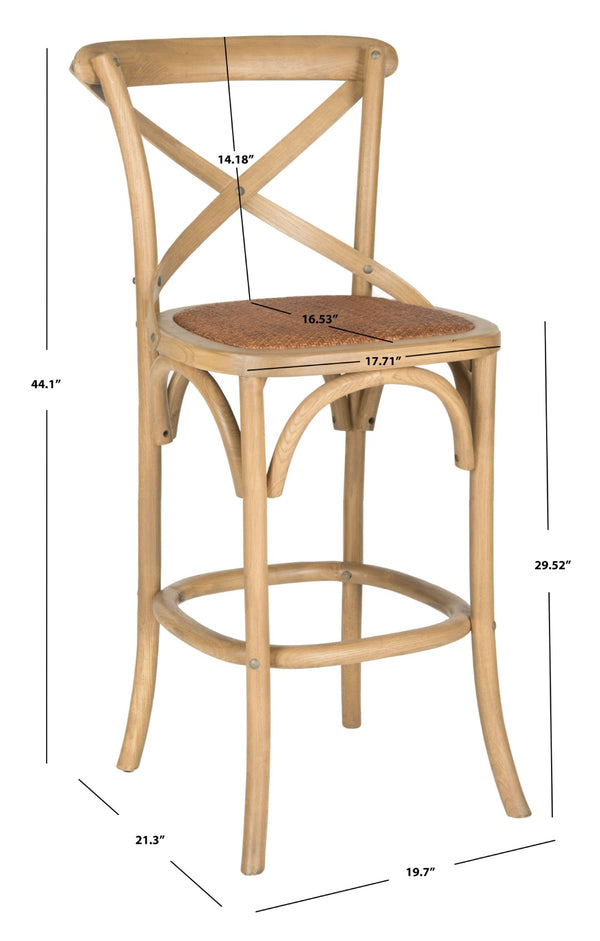 Safavieh Franklin Bar Stool - Elegant Cross-Back Bistro Design With Rattan Caning For Stylish Home Interiors Oak AMH9502C