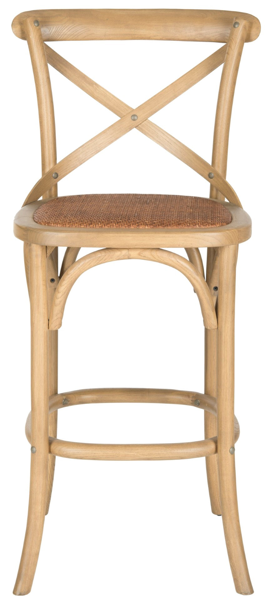 Safavieh Franklin Bar Stool - Elegant Cross-Back Bistro Design With Rattan Caning For Stylish Home Interiors Oak AMH9502C