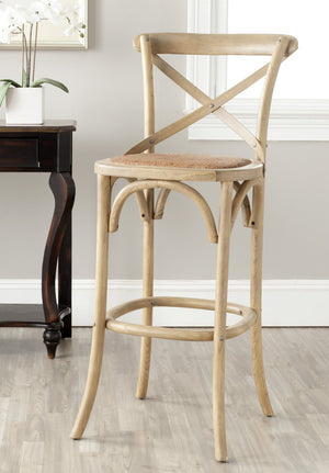 Safavieh Franklin Bar Stool - Elegant Cross-Back Bistro Design With Rattan Caning For Stylish Home Interiors Oak AMH9502C