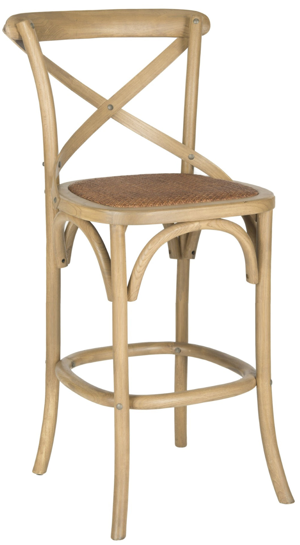Safavieh Franklin Bar Stool - Elegant Cross-Back Bistro Design With Rattan Caning For Stylish Home Interiors Oak AMH9502C