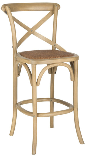 Safavieh Franklin Bar Stool - Elegant Cross-Back Bistro Design With Rattan Caning For Stylish Home Interiors Oak AMH9502C